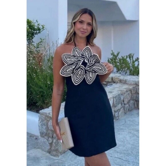 Zara Dresses & Skirts - Zara limited edition flower black-and-white crocheted dress size small